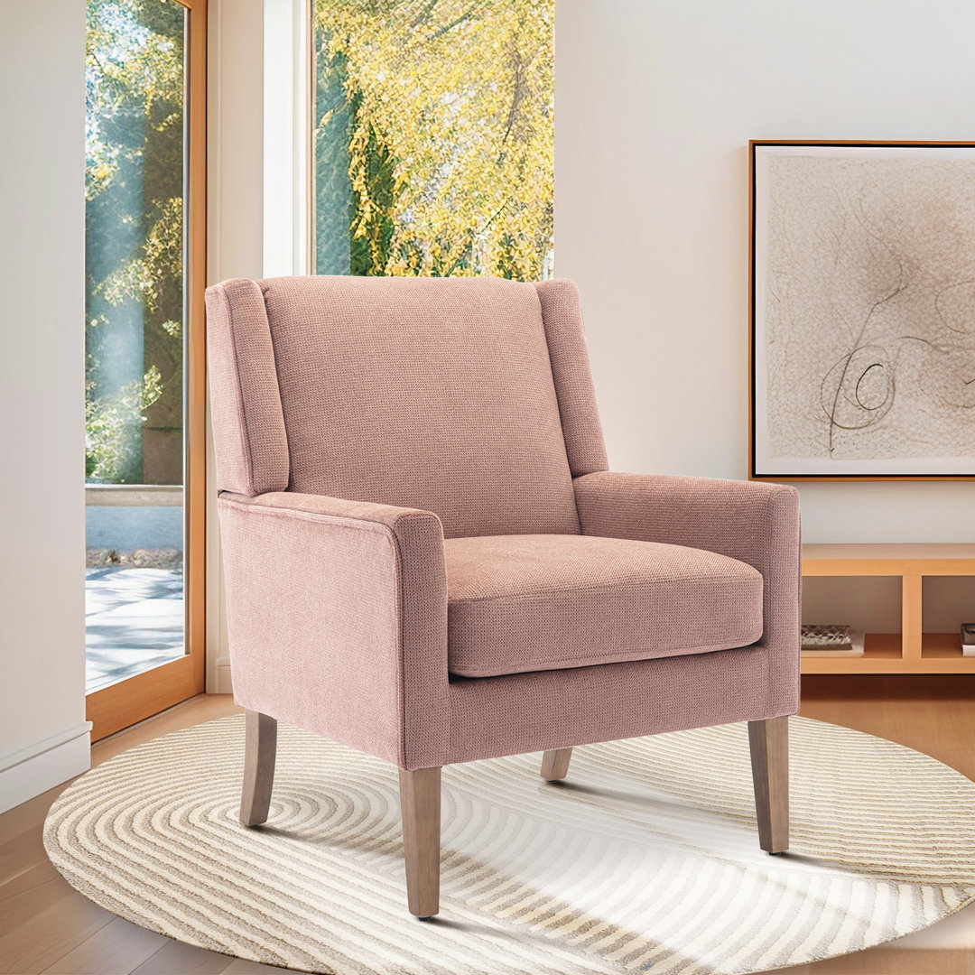 Leston Wide Upholstered Fabric Accent Armchair with Solid Wood Leg